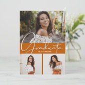 卒業生の縦型3写真卒業 案内状 (スタンド正面)