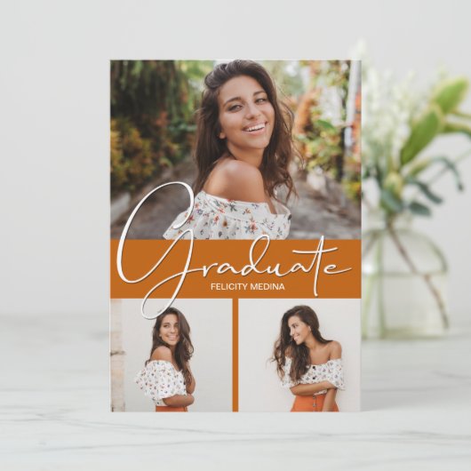 卒業生の縦型3写真卒業 案内状 (スタンド正面)