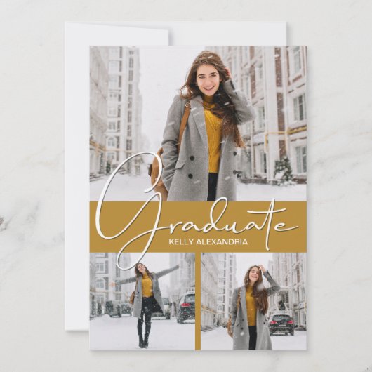 卒業生の縦型3枚の写真卒業のお知らせ 案内状 (正面)