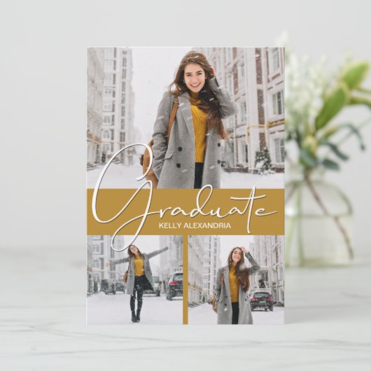 卒業生の縦型3枚の写真卒業のお知らせ 案内状 (スタンド正面)