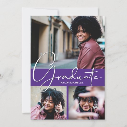 卒業生の縦型3枚の写真卒業のお知らせ 案内状 (正面)