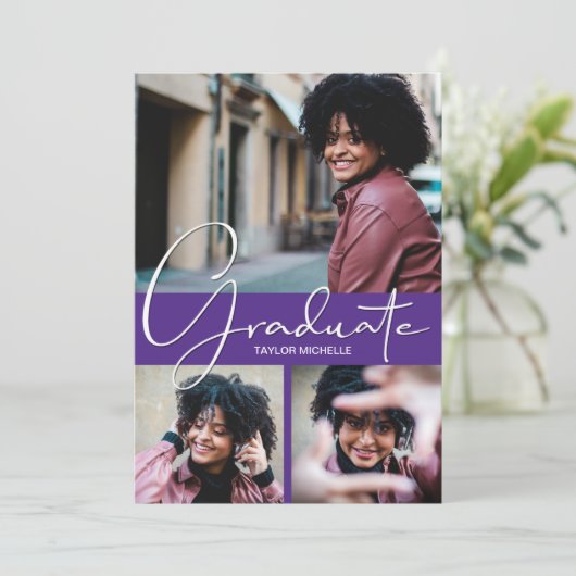 卒業生の縦型3枚の写真卒業のお知らせ 案内状 (スタンド正面)