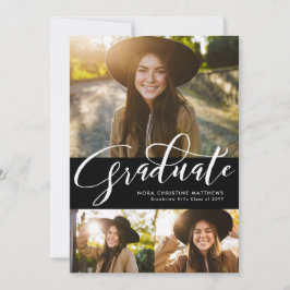 卒業生の脚本3枚フォトブラック卒業 招待状