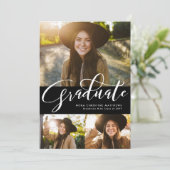 卒業生の脚本3枚フォトブラック卒業 招待状 (スタンド正面)