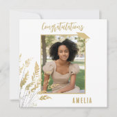 卒業生の金ゴールドの葉写真 カード (正面)