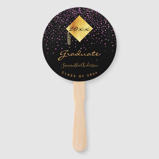 卒業生の黒い金ゴールド紫の写真 ハンドファン (正面)