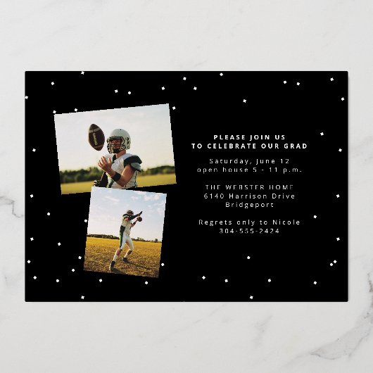 卒業生はっきりしたのスポーツ写真卒業の名前 箔招待状 (裏面)