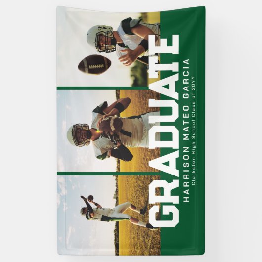 卒業生はっきりしたのスポーティな緑の3枚の写真卒業 横断幕 (縦)