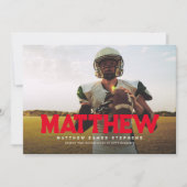 卒業生はっきりした名アスリート写真赤卒業 招待状 (正面)