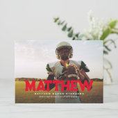 卒業生はっきりした名アスリート写真赤卒業 招待状 (スタンド正面)