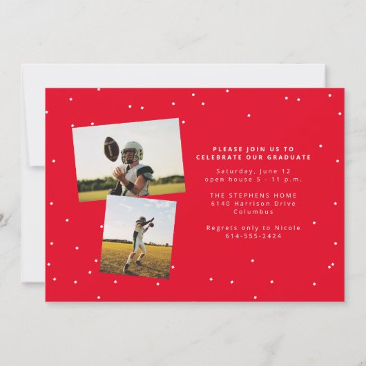 卒業生はっきりした名アスリート写真赤卒業 招待状 (裏面)