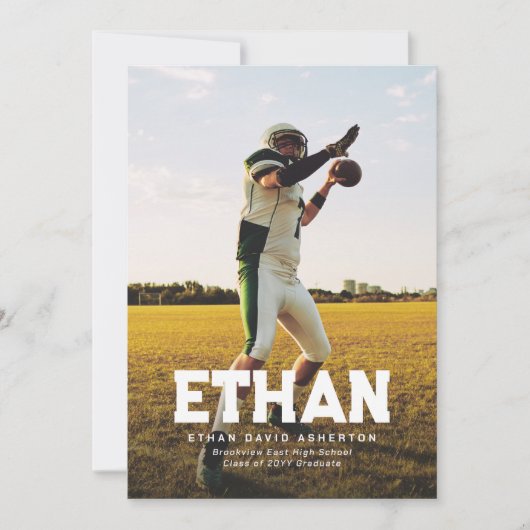 卒業生はっきりした名シンプルスポーティ写真卒業 招待状 (正面)