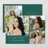 卒業生を祝うグリーンのマルチ写真 案内状 (正面/裏面)