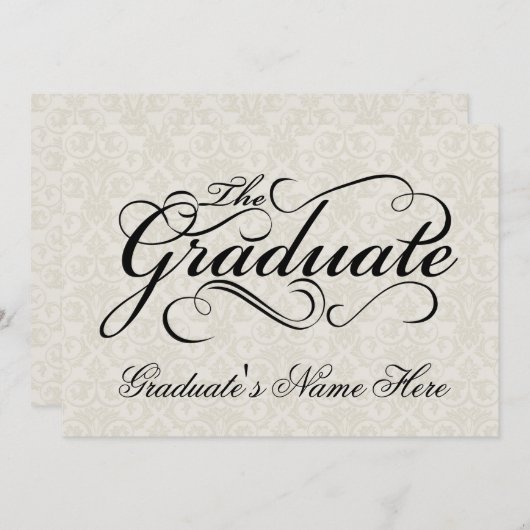 卒業生アイボリーエレガントダマスク卒業 招待状 (正面/裏面)
