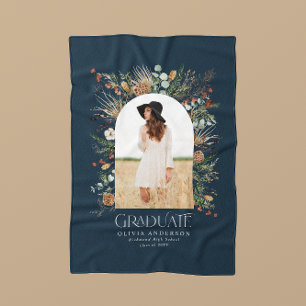 卒業生アーチ1写真海軍ブルーエル植物学モダン フリースブランケット
