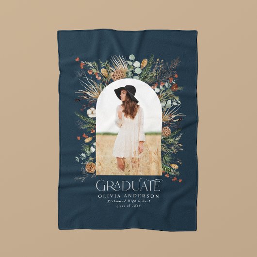 卒業生アーチ1写真海軍ブルーエル植物学モダン フリースブランケット