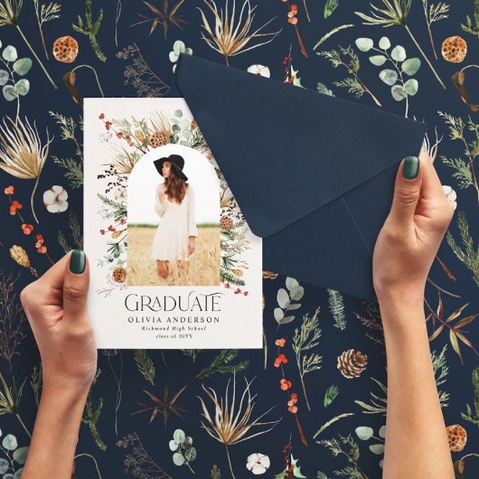 卒業生アーチ1写真海軍青色植物学モダン 案内状