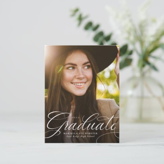 卒業生エレガントの縦級卒業 インビテーションポストカード (スタンド正面)