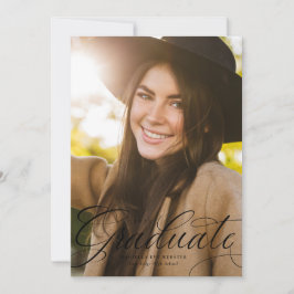 卒業生エレガントの黒縦卒業 案内状