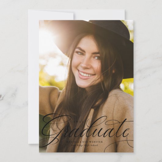 卒業生エレガントの黒縦卒業 案内状 (正面)