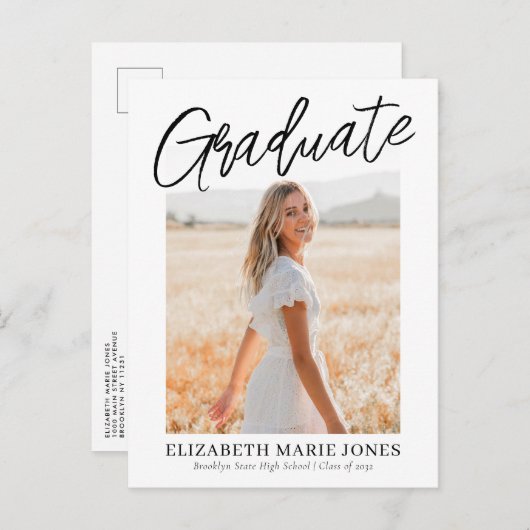 卒業生エレガント名クラス2写真卒業 案内ポストカード (正面/裏面)