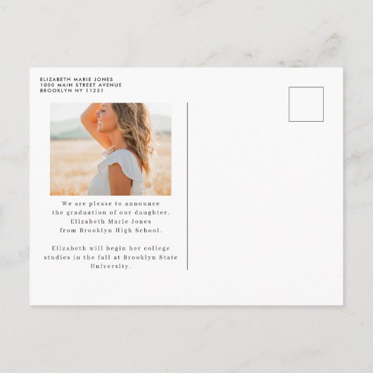 卒業生エレガント名クラス2写真卒業 案内ポストカード (裏面)