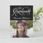 卒業生エレガント黒写真卒業 招待状 (スタンド正面)