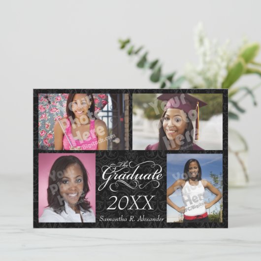 卒業生エレガント黒 招待状 (スタンド正面)