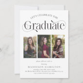 卒業生エレガント3名フォトコラージュ卒業パーティー 招待状 (正面)