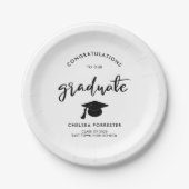 卒業生カジュアルの手書きスクリプトおめでとう ペーパープレート (正面)