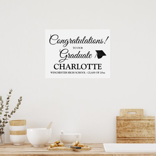 卒業生カスタムのブラックスクリプト文字 ポスター (キッチン)
