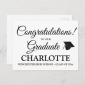 卒業生カスタムのブラックスクリプト文字 ポストカード (正面/裏面)