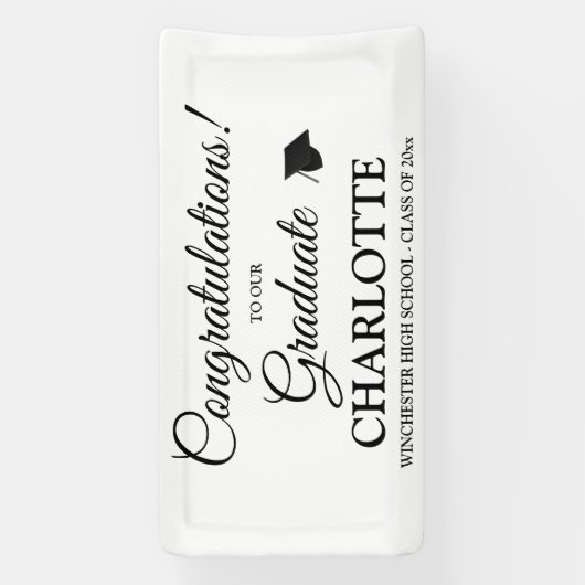 卒業生カスタムのブラックスクリプト文字 横断幕 (縦)