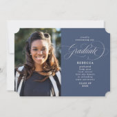 卒業生クラシックの脚本ブルー写真卒業 案内状 (正面)