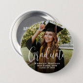 卒業生クラシック向けシンプルの写真モダンのスクリプト 缶バッジ (正面&裏面)