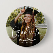 卒業生クラシック向けシンプルの写真モダンのスクリプト 缶バッジ (正面)