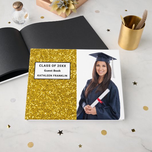 卒業生クラスのグリッターのパーソナライズ ゲストブック (正面見開き)