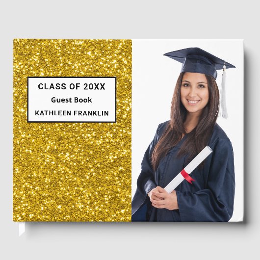 卒業生クラスのグリッターのパーソナライズ ゲストブック (正面)