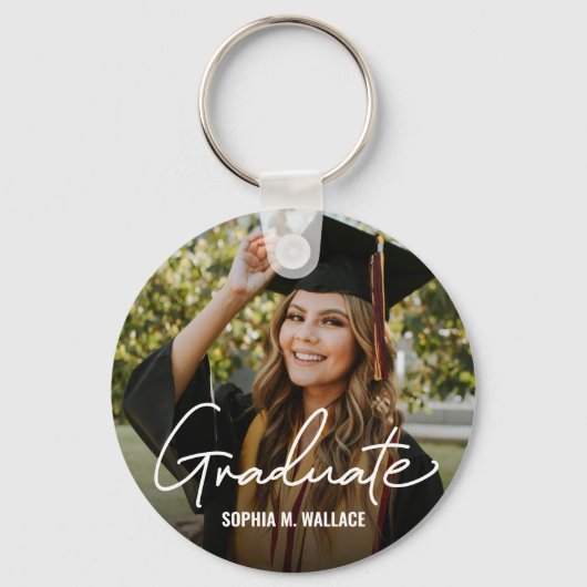 卒業生シンプルモダンのスクリプカスタムト写真メッセージ キーホルダー (正面)