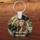 卒業生シンプルモダンのスクリプカスタムト写真メッセージ キーホルダー (正面)
