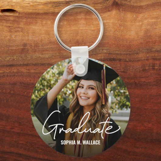 卒業生シンプルモダンのスクリプカスタムト写真メッセージ キーホルダー (正面)