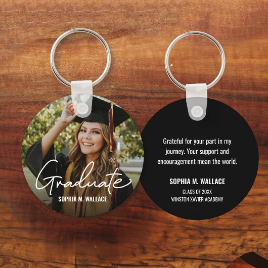 卒業生シンプルモダンのスクリプカスタムト写真メッセージ キーホルダー
