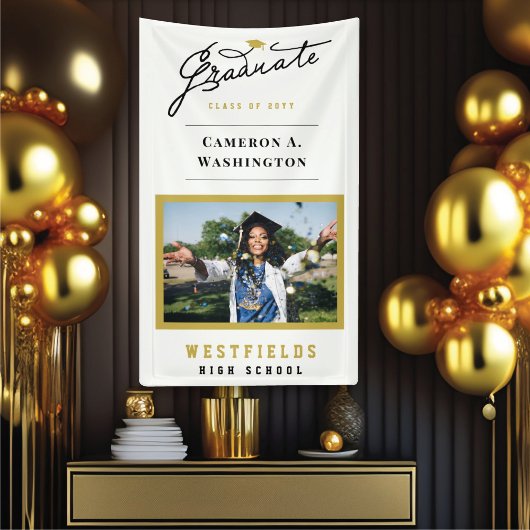 卒業生スタイリッシュ脚本1枚写真卒業パーティー 横断幕