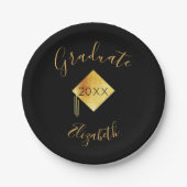 卒業生パーティーブラック金ゴールドキャップ2023 ペーパープレート (正面)