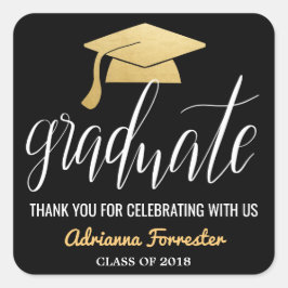 卒業生フェイク筆金箔帽子ありがとう スクエアシール