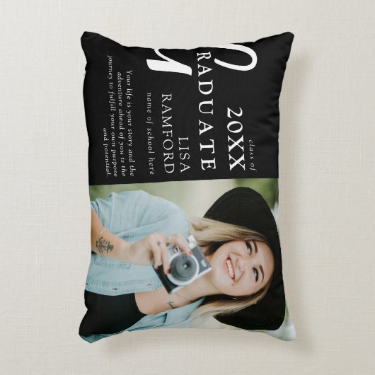 卒業生ミニマルの写真と引用文記念品 アクセントクッション (正面(垂直))