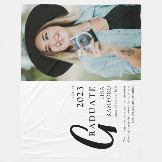 卒業生ミニマルの写真と引用文記念品 フリースブランケット (正面)