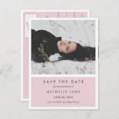 卒業生モダンが日付をピンクの写真に保存 案内ポストカード (正面/裏面)