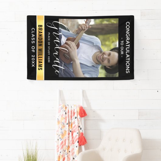 卒業生モダンの写真おめでとう |黒 横断幕 (インサイチュ)