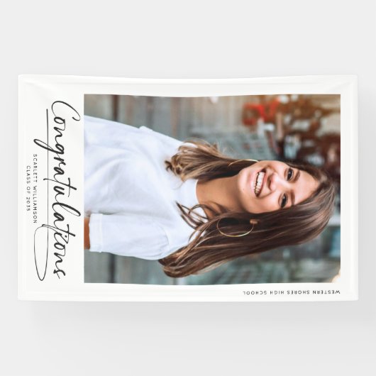 卒業生モダンの写真スクリプトおめでとう 横断幕 (横)